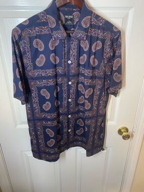 Todd Snyder Navy Paisley Short-Sleeve Button-Down Shirt